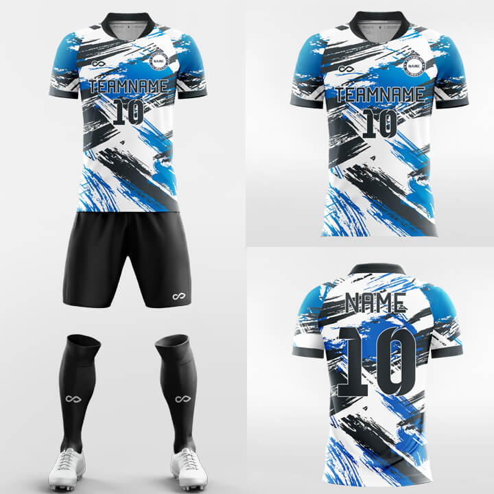 青い半袖サッカージャージキット