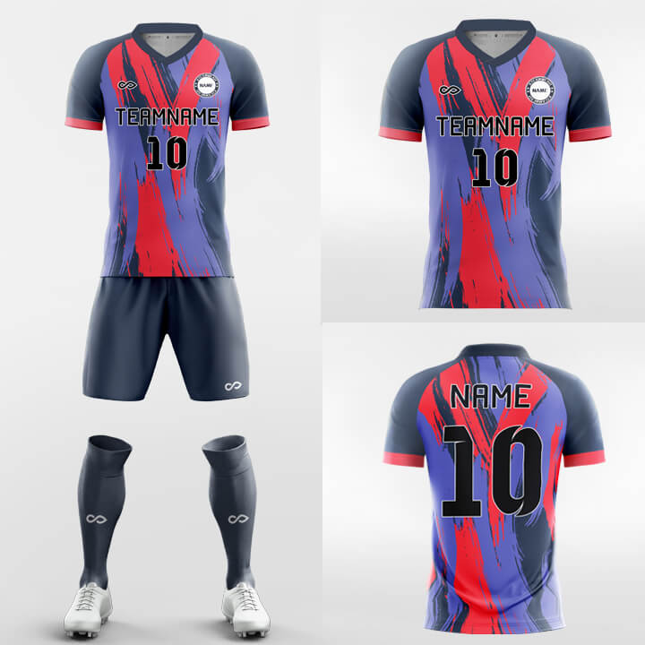 ピンクとパープルの半袖サッカージャージキット