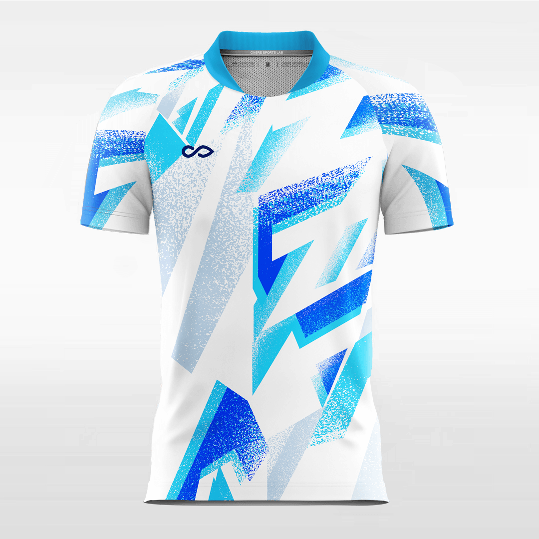 white and blue soccer jersey